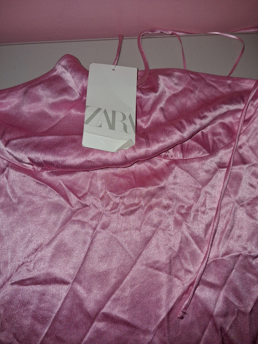 Zara Pink Satin Slip Dress with Spaghetti Straps